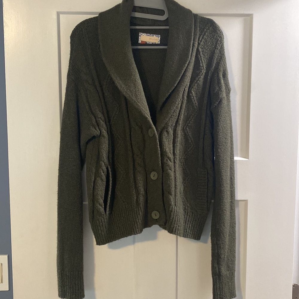 Pilcro Cropped Cable-knit Cardigan - Miss Green - S